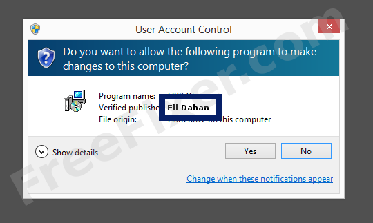 Screenshot where Eli Dahan appears as the verified publisher in the UAC dialog